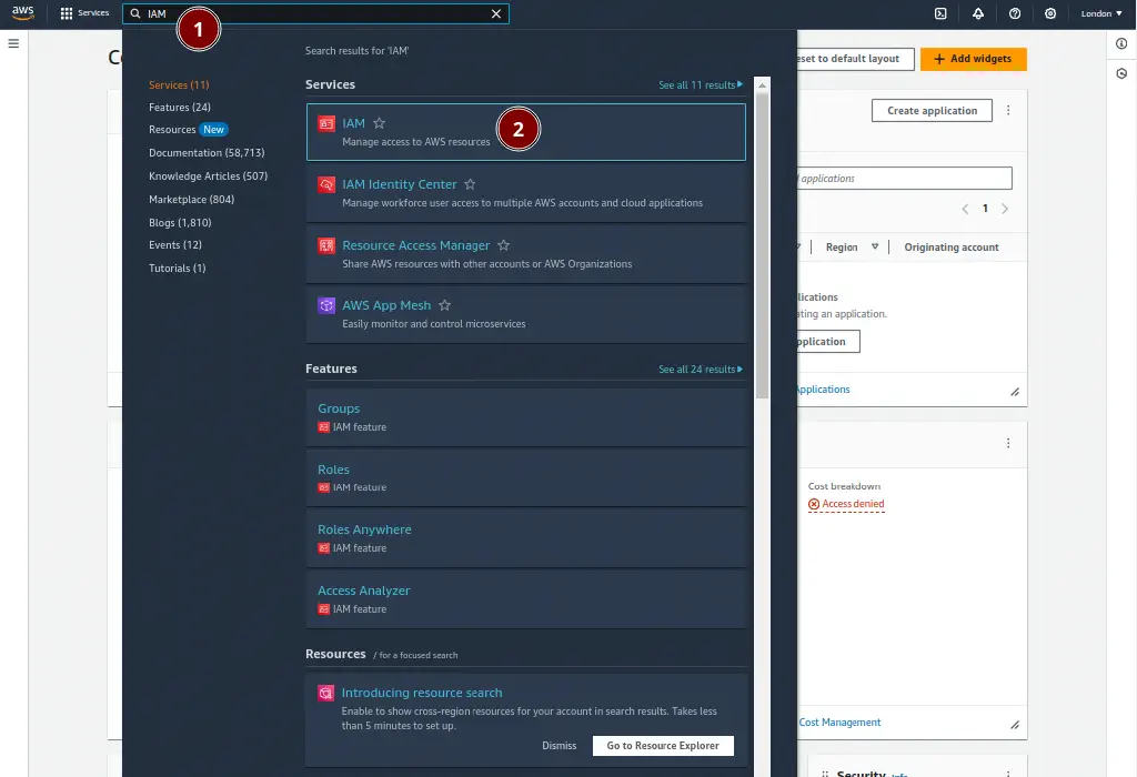 Navigate to the AWS IAM Service
